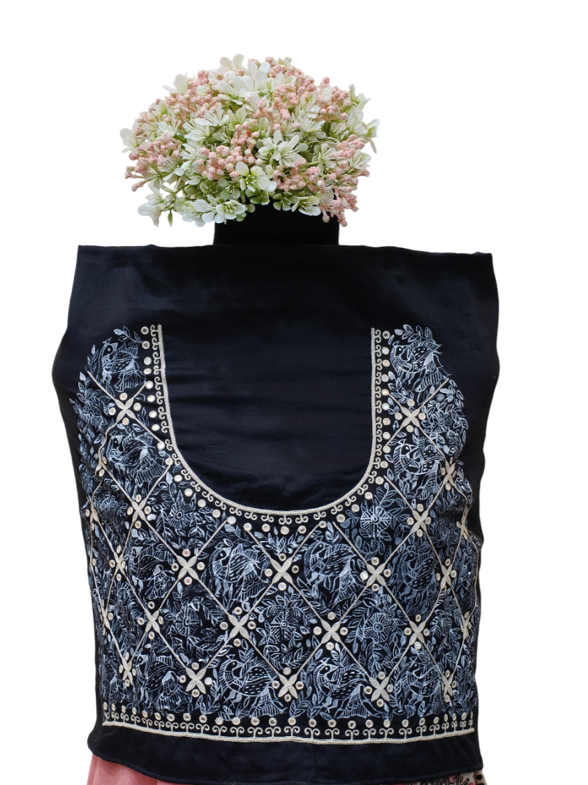 Handpainted Madhubani Blouse Piece on Black Cotton